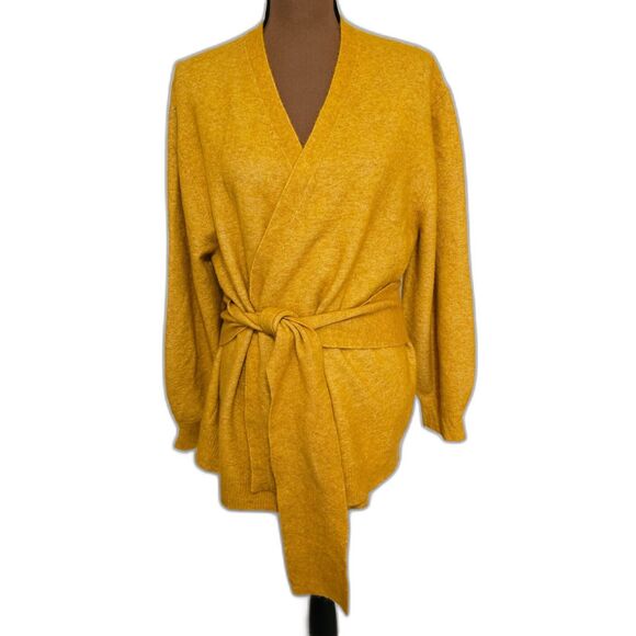 VERONICA BEARD Estella Cardigan Belted Yellow Sweater Baby Alpaca Blend Size M - Picture 3 of 14
